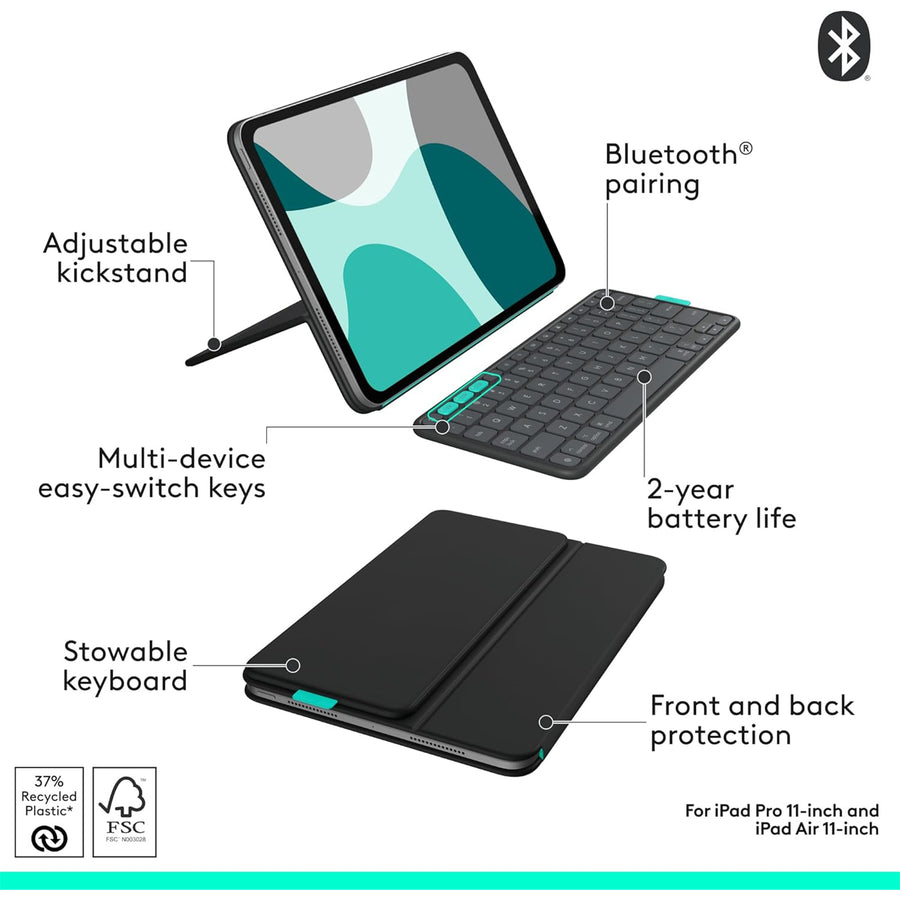 Logitech Flip Folio for iPad Pro 11-inch (M4 & M5), iPad Air 11-inch (M2, M3 & M4) and iPad Air (5th generation) - Graphite