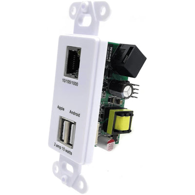 POE Texas PT-GAF-USB2 - Gigabit In-wall dual USB (with Ethernet connector) PoE Splitter