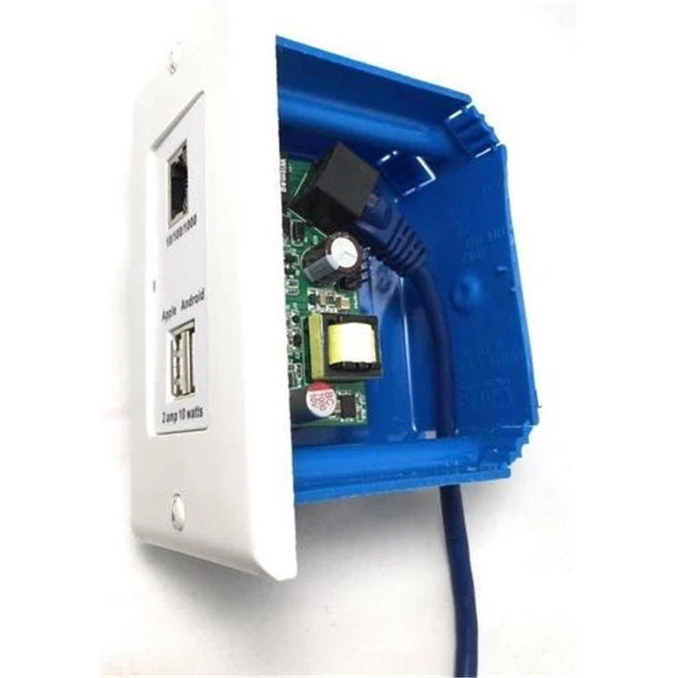 POE Texas PT-GAF-USB2 - Gigabit In-wall dual USB (with Ethernet connector) PoE Splitter