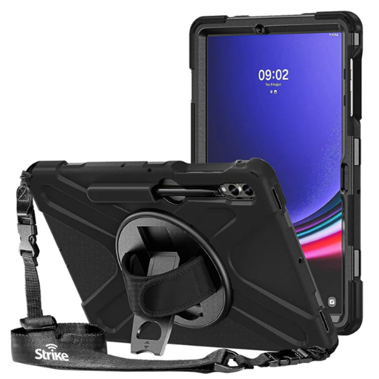 Strike CAS-STKHC4 Rugged Case with Hand Strap and Lanyard for Samsung Galaxy Tab S9 FE+/S9+/S8+/S7FE/S7++/S9+/S8+/S7FE/S7+