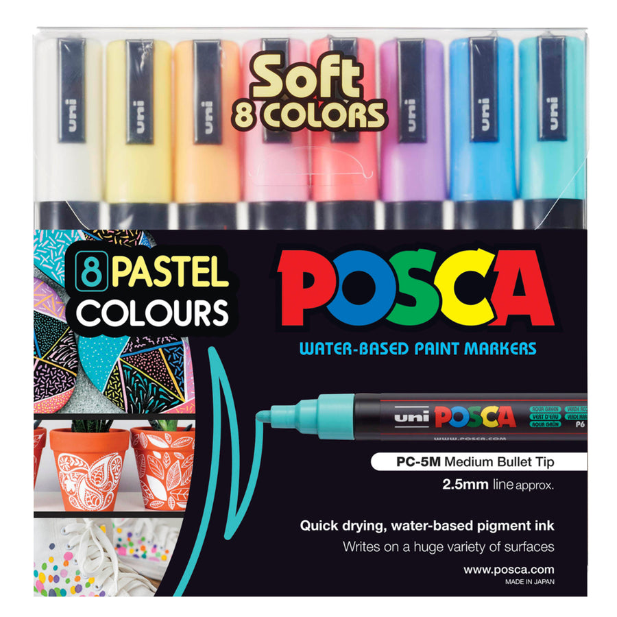 Uni PC5MSC8C Posca Marker 1.8-2.5mm 8 Piece Pastel Colours PC-5M