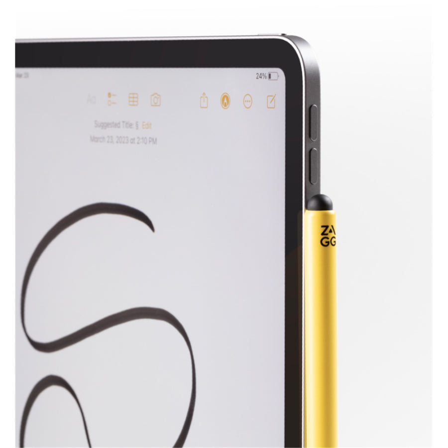 ZAGG Pro Stylus 2 Universal Stylus (Gelb) – Aktiver Stylus mit dualer Spitze und kabelloser Ladefunktion – Für alle iPads ab 2018 (NICHT kompatibel mit iPad Pro (M4))