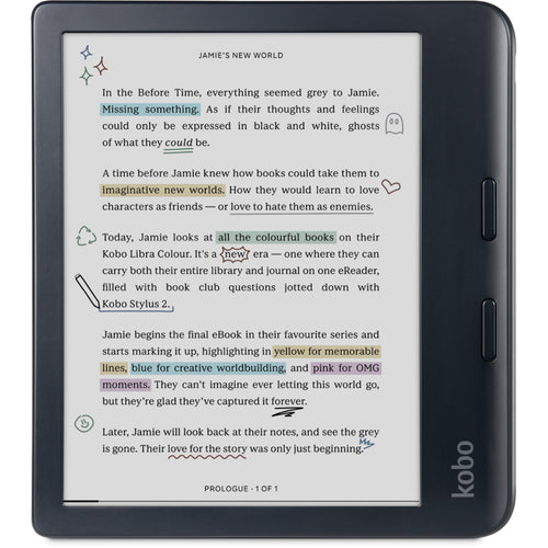 N428-KU-BK-K-CK - KOBO LIBRA COLOUR BLACK 7" E INK COLOUR DISPLAY STYLUS 2 COMPATIBILITY & WATERPROOF E-READER