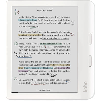 N428-KU-WH-K-CK - KOBO LIBRA COLOUR WHITE 7" E INK COLOUR DISPLAY STYLUS 2 COMPATIBILITY & WATERPROOF E-READER