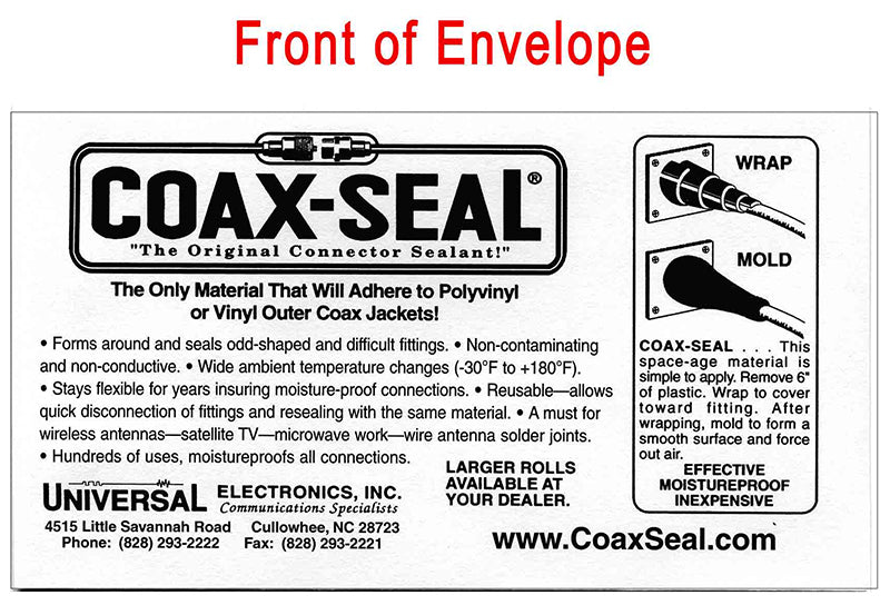 Coax-Seal Hand Moldable Plastic Weatherproofing 25cm strip  with instructions