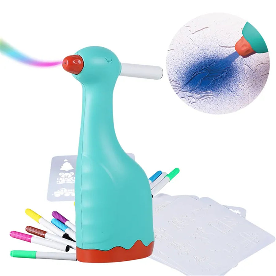 FM.ABK-DINO - FORMULA AIRBRUSH-KIT DINO FÜR KINDER WASSERFARBSTIFTE UND SCHABLONEN AA-BATTERIE