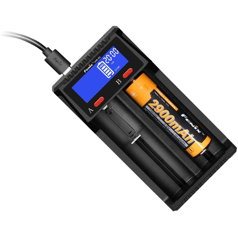 Fenix Battery Charger ARE-D2 Dual Channel Charger Li-ion and Ni-MH / Ni-Cd  Charger 5V/2A, Charging / Discharging, MicroUSB Charging Port, Support Lots of Rechargeable Batteries on Market