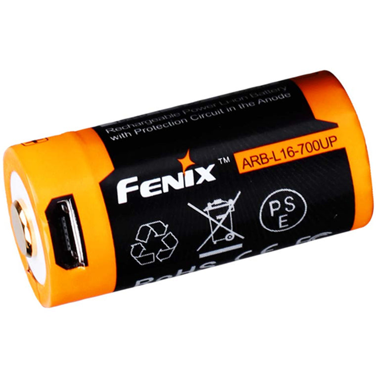 Fenix 16340 Li-ion Battery ARB-L16-700UP Rechargeable Battery Button-Top, 700mAh, 3.6V, 2.52Wh, Built-In Micro-USB Charging Port With Protection Circuit in the Anode