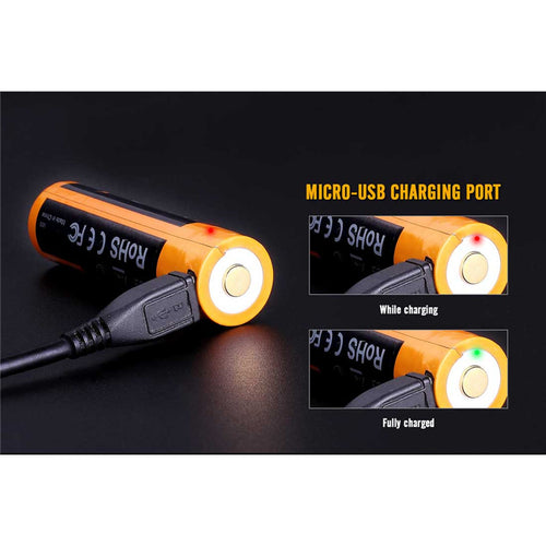 Fenix 18650 Li-ion Battery ARB-L18-2600U Rechargeable Battery Button-Top, Built-In Micro-USB Charging Port - 2600mAh, 3.6V, 9.36Wh, with Protection Circuit in the Anode