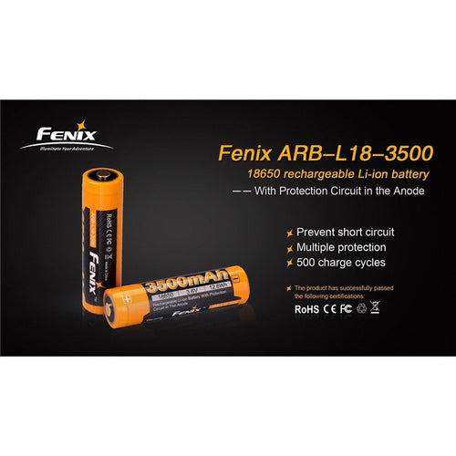 Fenix 18650 Li-ion Battery ARB-L18-3500 Rechargable Battery Button-Top, 3500mAh, 3.6V, 12.6Wh, with Protection Circuit in the Anode