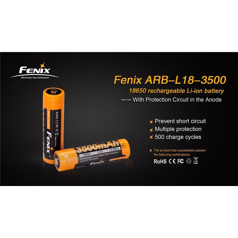 Fenix 18650 Li-ion Battery ARB-L18-3500 Rechargable Battery Button-Top, 3500mAh, 3.6V, 12.6Wh, with Protection Circuit in the Anode