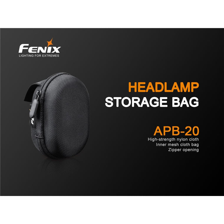Fenix APB-20 Headlamp Storage Bag - Black - Multipurpose Storage Pocket - Durable Nylon Cloth - Inner Mesh Cloth Bag Fits Fenix or other Head Flashlights & Torches