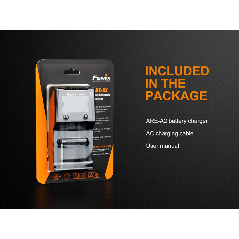 Fenix Battery Charger ARE-A2 Dual Channel Charger Li-ion and Ni-MH / Ni-Cd Charger Support Lots of Rechargeable Batteries on Market