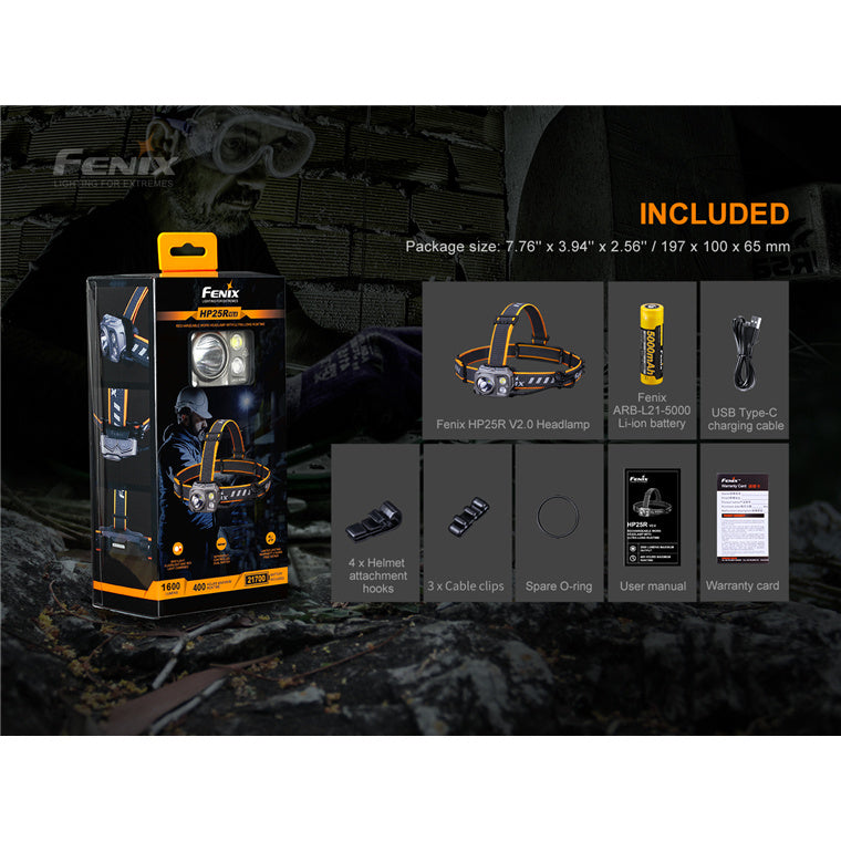 Fenix Work & Professional HP25R V2.0, Iron Grey Expedition Headlamp Max 1,600 Lumens, Powered by 1 x 21700 5,000mAh Li-ion Battery (Included), Single-Handed Control, Build-In USB -C Charging Port - Charging Cable is Included - 5yr Warranty