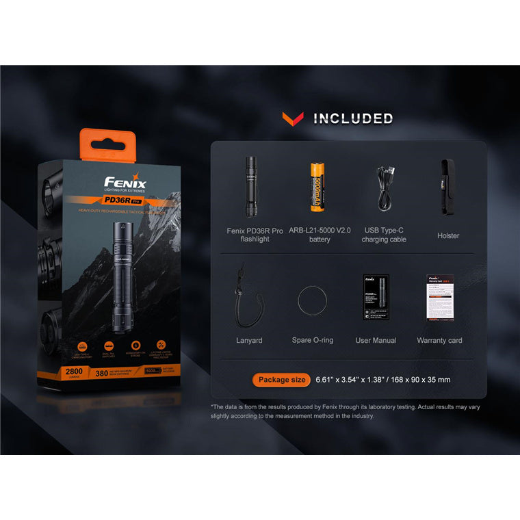 Fenix Tactical & Ourdoor Flashlights PD36R Pro Heavy-Duty Rechargeable LED Torch Max 2,800 Lumens, Head: 1.04" (26.5mm), 380m Max Distance, Powered by 1 x 21700 5,000mAH Li-ion Rechargeable Battery Included, USB-C Charging Cable