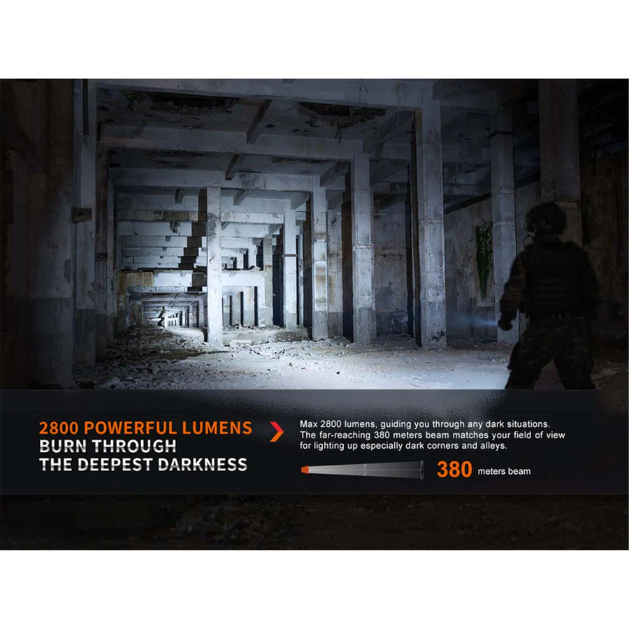 Fenix Tactical & Ourdoor Flashlights PD36R Pro Heavy-Duty Rechargeable LED Torch Max 2,800 Lumens, Head: 1.04" (26.5mm), 380m Max Distance, Powered by 1 x 21700 5,000mAH Li-ion Rechargeable Battery Included, USB-C Charging Cable