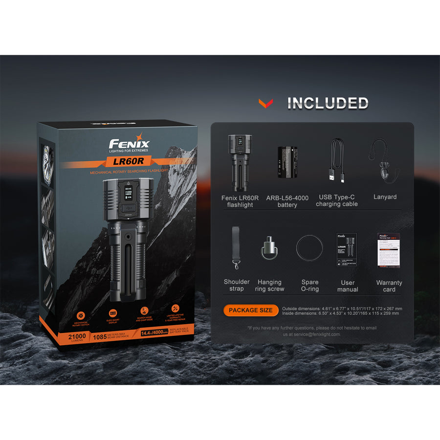 Fenix Work & Search & Rescue LR60R Rechargeable Searchlight Max 21,000 Lumens, Head: 3.58" (91mm)