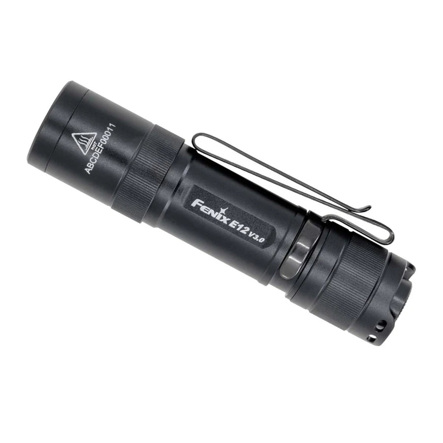 Fenix Everyday Carry Torch E12 V3.0 Black Mini Keychain Flashlight Max 200 Lumens, Head: 0.76" (19.3mm), Max 78m Beam Distance, Powered by 1 x AA Alkaline Battery - One-Hand Operate by Tail Switch, 1 x AA Battery is Included