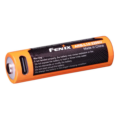 Fenix 14500 Li-ion Battery ARB-L14-2200U Rechargeable Battery Button-Top, 2200mAh, 1.5V, Built-In USB Type-C Charging Port, with Protection Circuit in the Anode