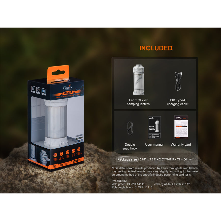 Fenix Camping Lantern CL22R Lightweight LED Lantern MAX 500 Lumens, Polar Night Black 360° Lighting Mode, RGB Atmosphere Lights, Build-In 2600mAh Battery, Runtime Up to 200 Hours, 2 Years Warranty!