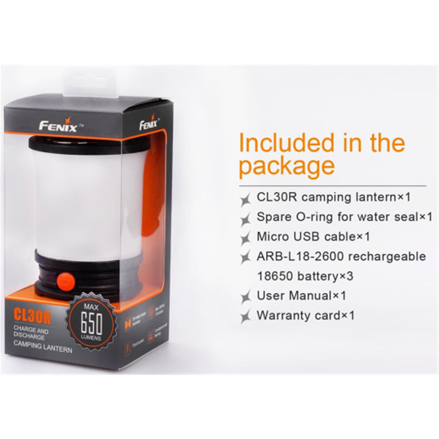 Fenix Work & Outdoor CL30R Rechargeable LED Torch / Lantern Max 600 Lumens, Black Cold-Resistant Design, Powered by 18650 Rechargeable Li-ion Batteries (Included), Build-In Discharging Port, 5 Years Free Repair Warranty (Battery for 1 year)