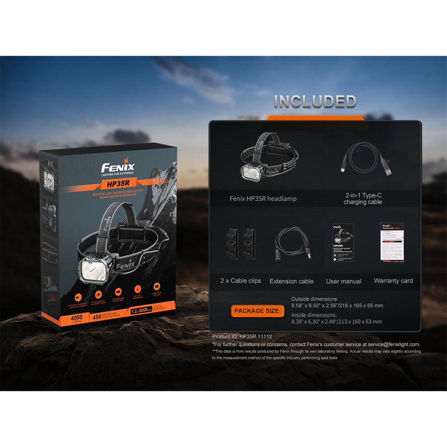 Fenix Work & Professional HP35R Black Expedition Headlamp Max 4,000 Lumens, 450m, Build-In Type-C Waterproof Charging Port, 10,000mAh Battery Case, Charging Cable is Included! 2 Years Warranty!