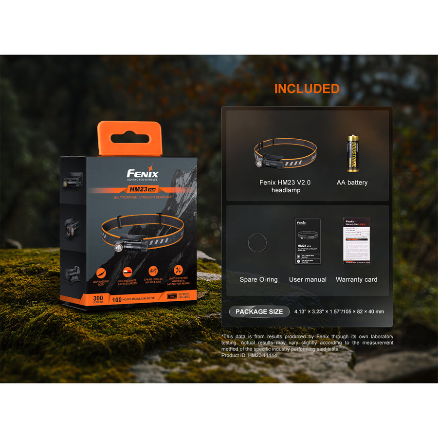 Fenix Camping & Hiking HM23 V2.0 Running Headlamp Max 300 Lumens, Powered by 1 x AA Battery (incl) or 1.5V 14500 Rechargeable Battery (NOT incl) - Lightweight - Compact - Large Side Switch - 5 Years Free Repair Warranty