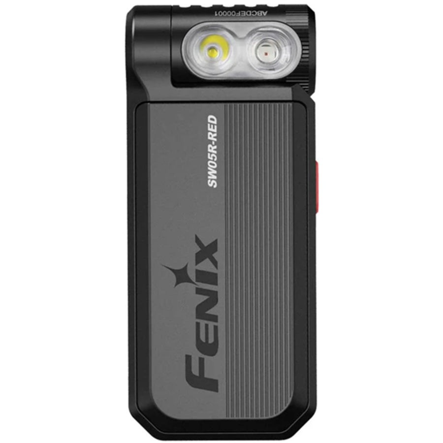Fenix Everyday Carry Torch SW05R-RED Black Max 150 Lumens + Red Light, Max 39 Meter Beam Distance, Body Clip, Adjustable Head, Magnetic Tail, Built-in 700mAh Rechargeable Battery, 2-Years Free Repair Warranty (Battery included)!