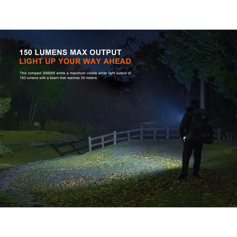 Fenix Everyday Carry Torch SW05R-UV Black Max 150 Lumens + 365nm UV Light, Max 39 Meter Beam Distance, Anti-Counterfeit Authentication, Adjustable Head, Magnetic Tail, Built-in 700mAh Rechargeable Battery, 2-Years Free Repair Warranty (Batt