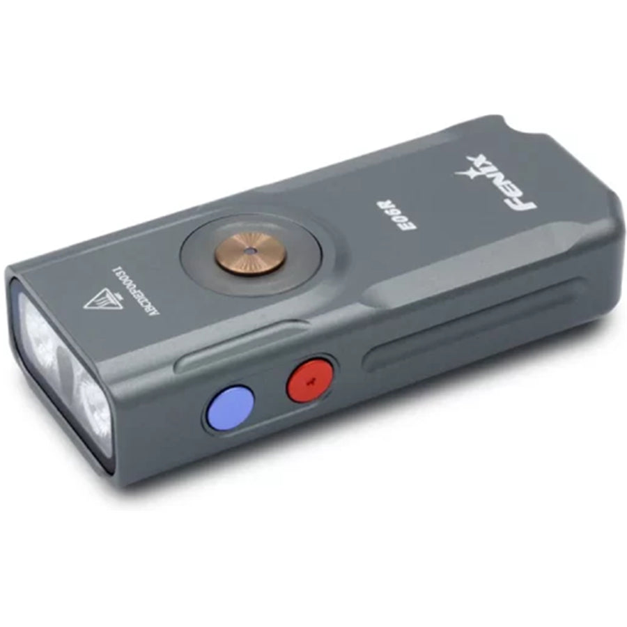 Fenix Everyday Carry Torch E06R Mini Keychain Flashlight Max 700 Lumens - Grey, Max 110m Beam Distance, Pocket Size, Built-in 750mAh Li-polymer Battery, White Light, UV Light and Red Laser, Anti-Counterfeit Authentication, Aluminum