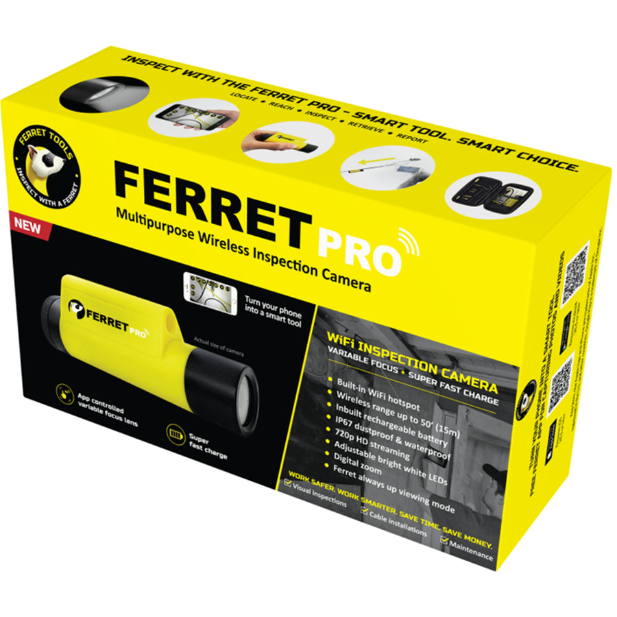 FERRET CFWF50A2 - Pro - Multipurpose Wireless Inspection Camera & Pulling Tool Kit. 720p HD Streaming.