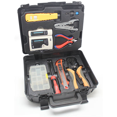 GOLDTOOL TTK-368 - 9 Piece LAN Basic Repair Tool Kit w/ Heavy Duty Plastic Case. Includes Punch Down Tool