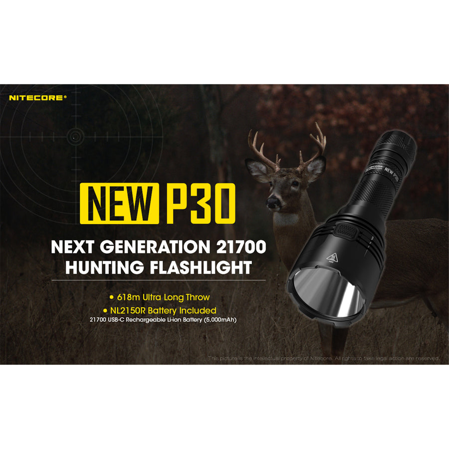 NEWP30SET - NITECORE NEW P30 LONG THROW TORCH NL2150R BATTERY INCLUDED