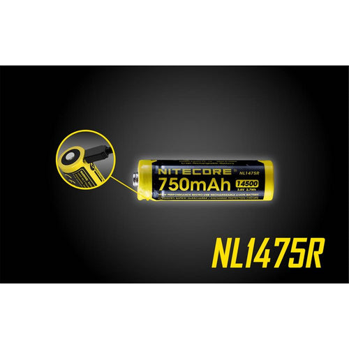 NL1475R - NITECORE LI-ION RECHARGEABLE 14500 BATTERY 3.7V 750MAH
