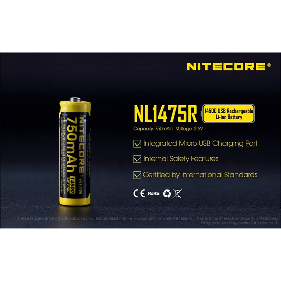 NL1475R - NITECORE LI-ION WIEDERAUFLADBARE 14500 BATTERIE 3.7V 750MAH