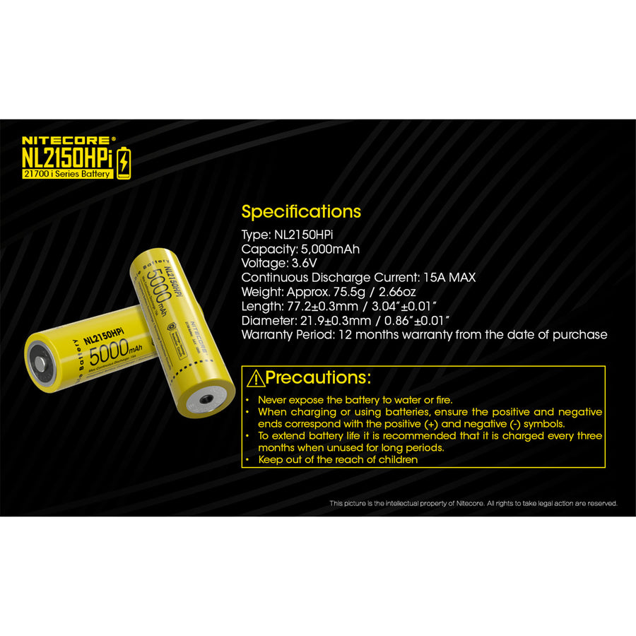 NL2150HPI - NITECORE 21700i WIEDERAUFLADBARER AKKU 3.6V 5000MAH
