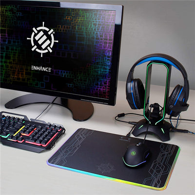 RGB Gaming HeadSet & Headphone Stand + Mouse Cord Holder X 2 USB Port Hub Black Hanger / Holder for Headset / Headphone / 7 LED Colors + Color Changing Mode