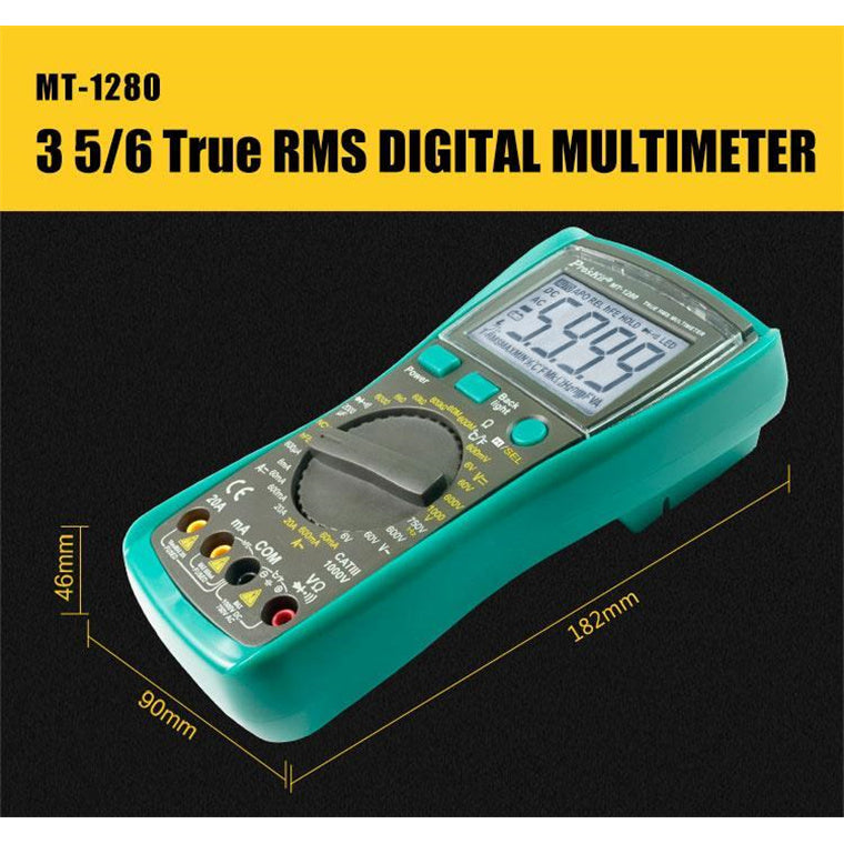 ProsKit MT-1280 3 5/6 Digital True RMS Multimeter, CAT III 1000V, AC True RMS, Large Capacitance Test