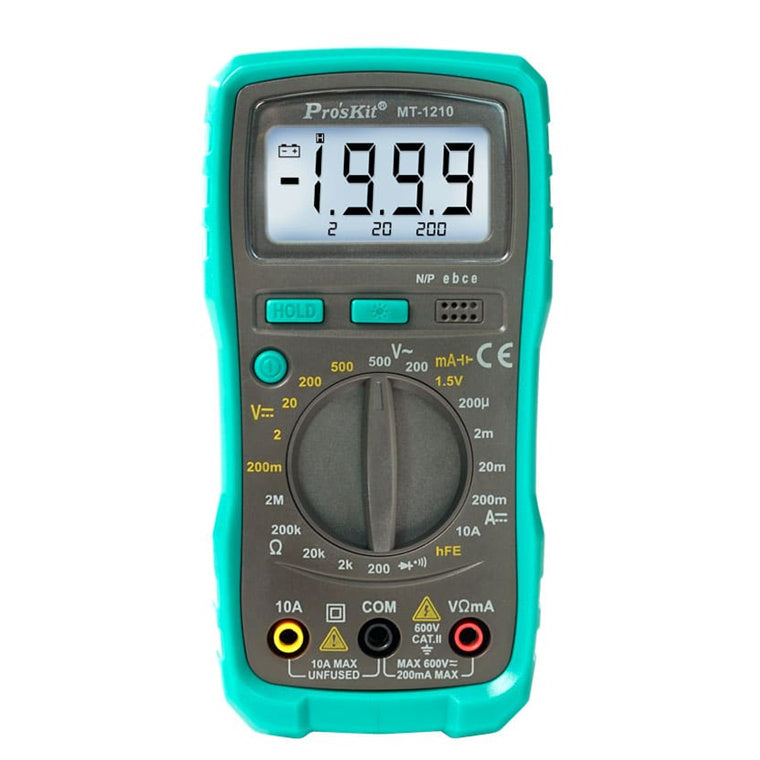 ProsKit MT-1210 3 1/2 Compact Digital Multimeter Lcd Back Light Data Hold Transistor HFE Test
