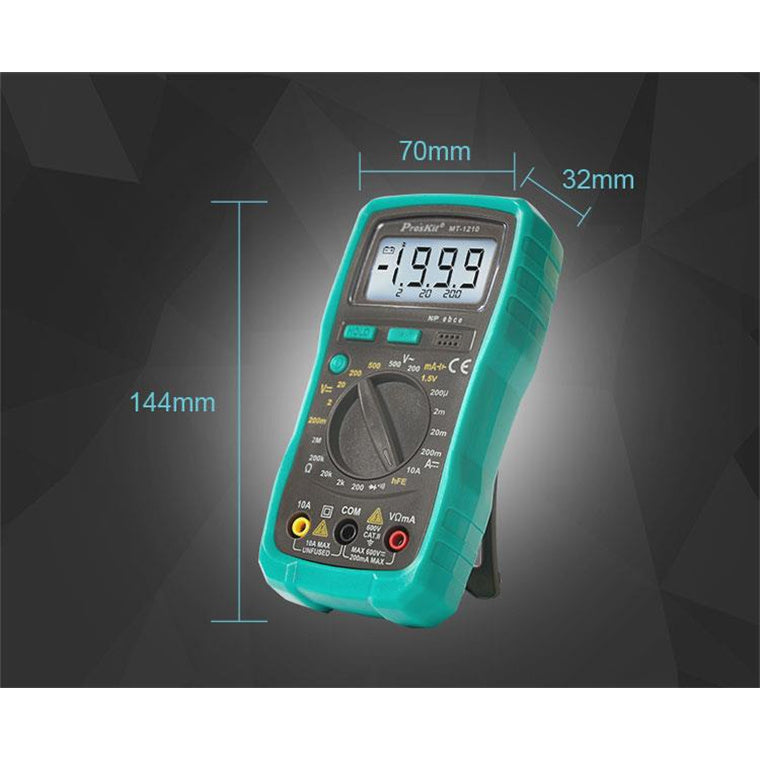 ProsKit MT-1210 3 1/2 Compact Digital Multimeter Lcd Back Light Data Hold Transistor HFE Test