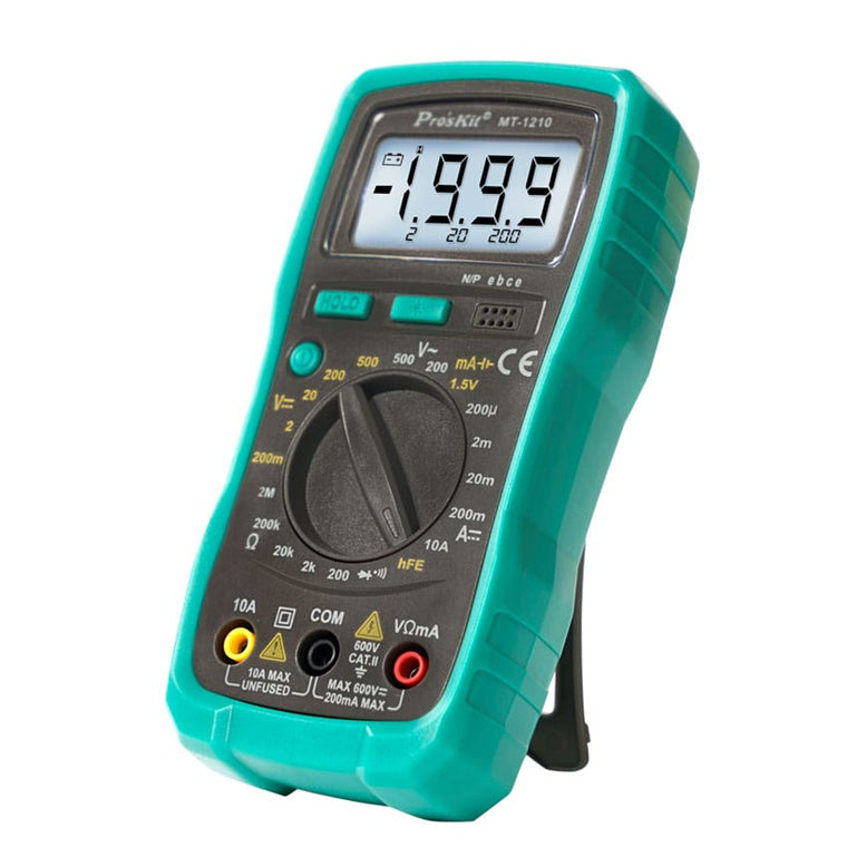 ProsKit MT-1210 3 1/2 Compact Digital Multimeter Lcd Back Light Data Hold Transistor HFE Test