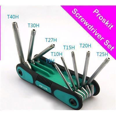 ProsKit Security Torx 8 PCS Folding 6 point Star Key Set Wrench Set (T9H, T10H, T15H, T20H, T25H, T27H, T30H, T40H) 2 Years Warranty
