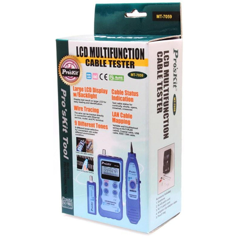 ProsKit MT-7059 LCD Display Multifunction Cable Tester Wire LAN Cable Tracing