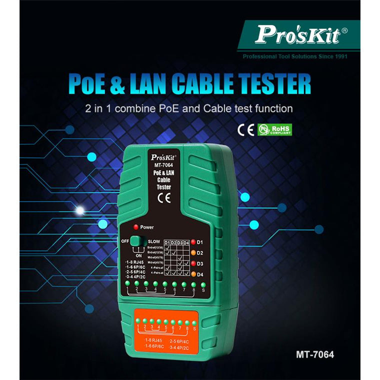 ProsKit MT-7064 PoE & LAN Cable Tester