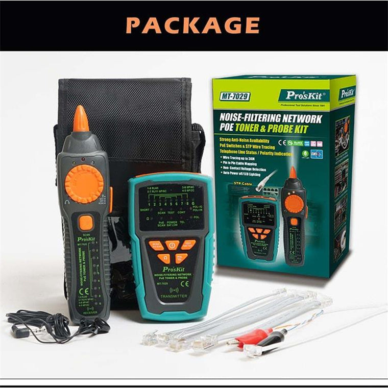 ProsKit MT-7029N Noise-Filtering Network PoE Toner & Probe Kit
