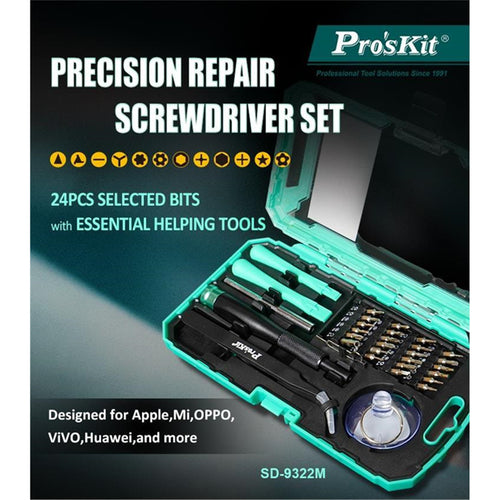 ProsKit SD-9322M Smart Phone & Tablets Repair Technician 24 pcs Bits & Tools Kit, Designed for Apple, Huawei, and more