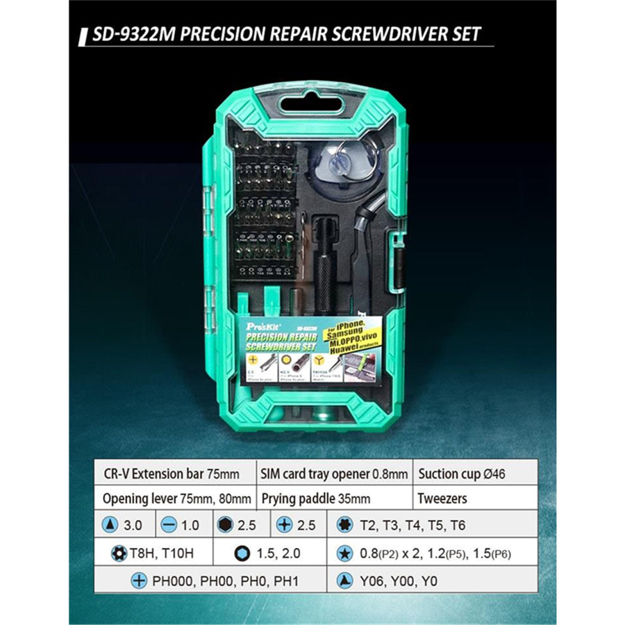 ProsKit SD-9322M Smart Phone & Tablets Repair Technician 24 pcs Bits & Tools Kit, Designed for Apple, Huawei, and more