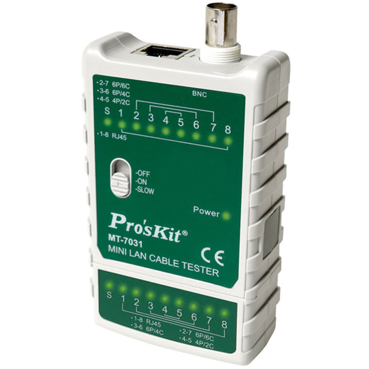 ProsKit MT-7031 Mini Lan Cable Tester - Circuit Protection, 300M Test Distance