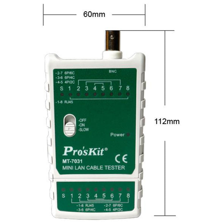 ProsKit MT-7031 Mini Lan Cable Tester - Circuit Protection, 300M Test Distance