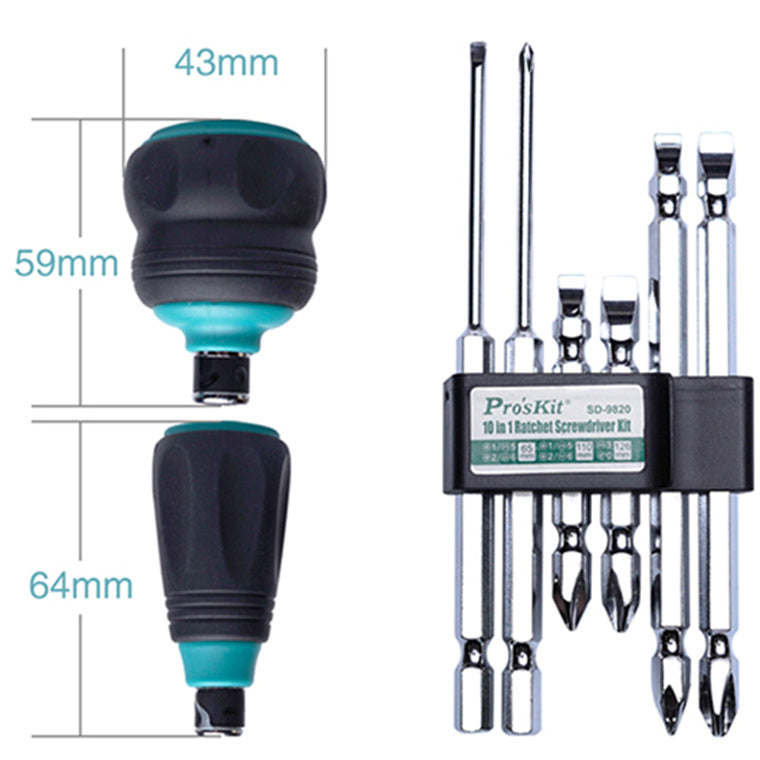 ProsKit 10 in 1 Combination Ball-Grip - Interchangeable Screwdriver Set